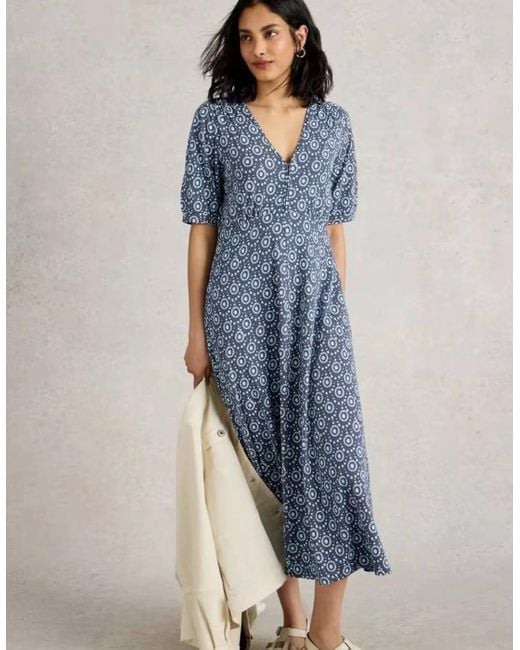 White Stuff Blue Megan Jersey Dress Petite Print