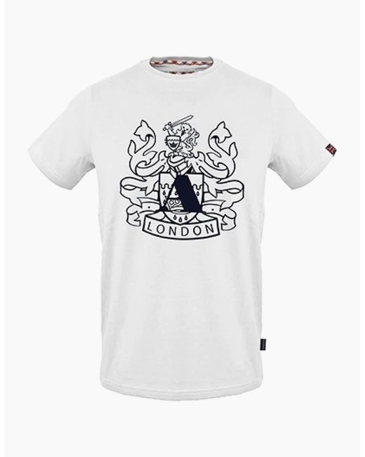 Aquascutum White Graphic Crew Neck Short Sleeve T-Shirt for men