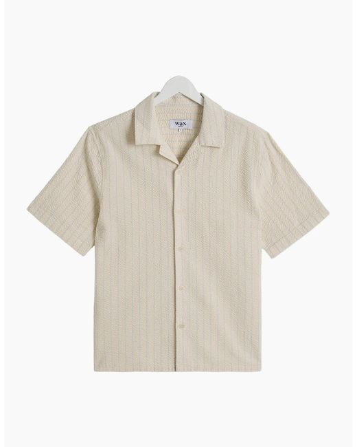 Wax London Natural Didcot Seersucker Stripe Short Sleeve Shirt for men