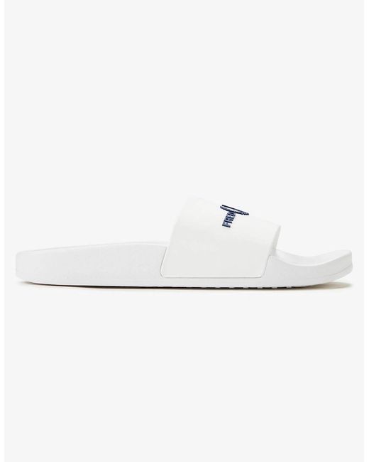Fred Perry White Branded Slider for men