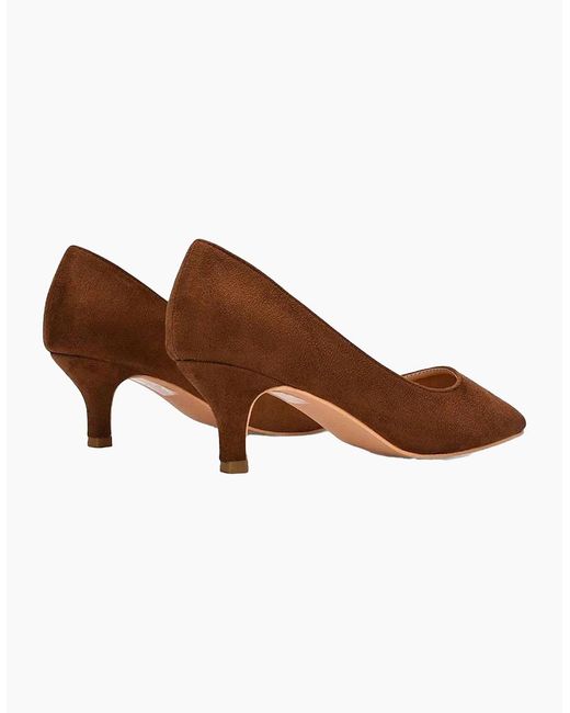 XY London Brown Ladies Cali Suedette Pointed Kitten Heel Court Shoes