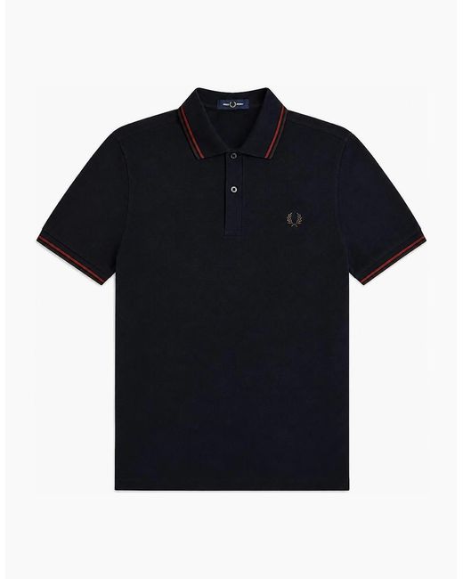 Fred Perry Black Twin Tipped Polo Shirt/Brandy/Rich for men
