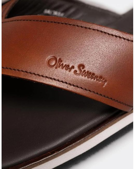 Oliver Sweeney Brown Saltash Leather Flip Flops for men