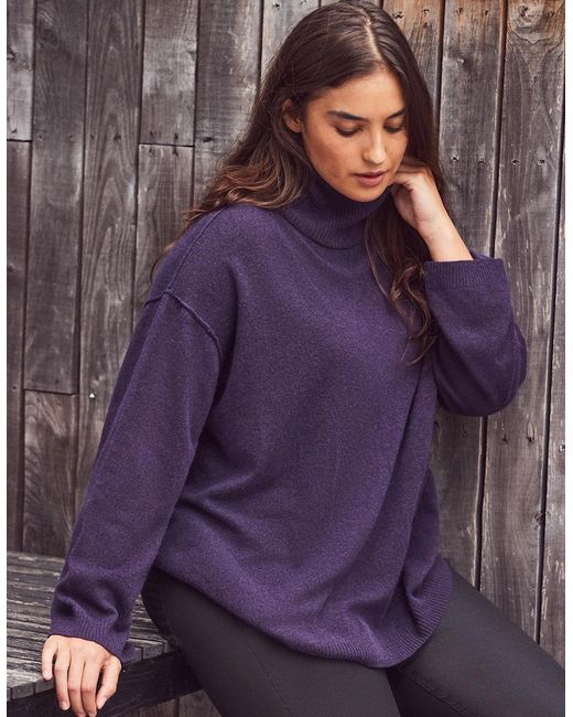 Live Unlimited London Purple Deep Cashmere-Blend Roll Neck Knit Jumper