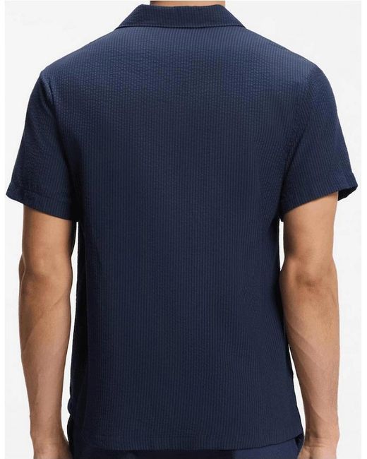 Boss Blue Relax Textured Beach Shirt for men