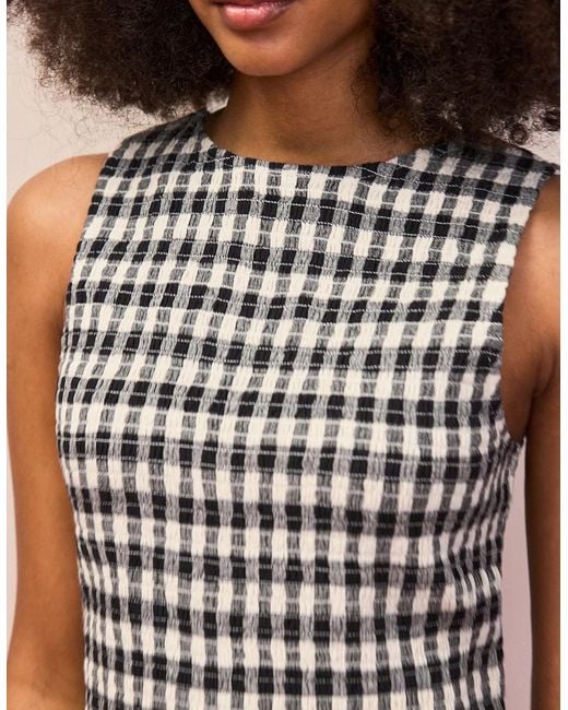 Ro&zo White Mono Gingham Cotton And Linen-Blend Shirred Midi Dress