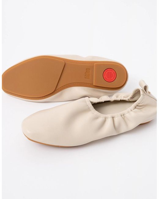 Fitflop White Delicato Poise Leather Ballerina Shoes