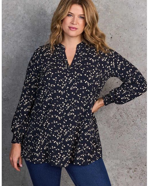 Live Unlimited London Blue Petite Ditsy Print Nehru Collar Tunic