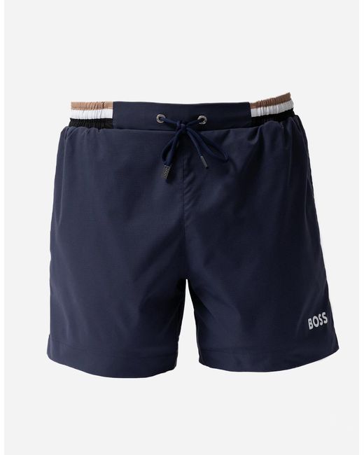Boss Blue Boss Isle Ripstop-Fabric Swim Shorts With Contrast Logo for men