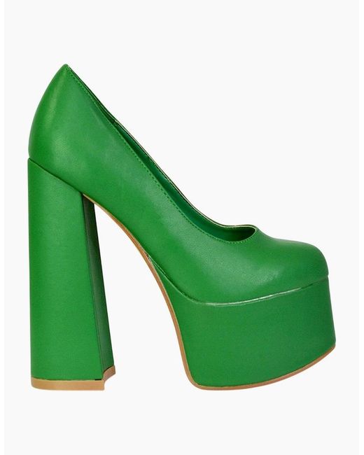 XY London Green Ladies Kiwi Chunky High Heel Court Shoes
