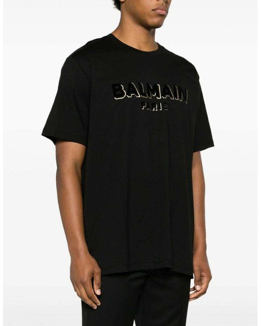 Balmain Black Metallic Velvet Flock T-Shirt for men