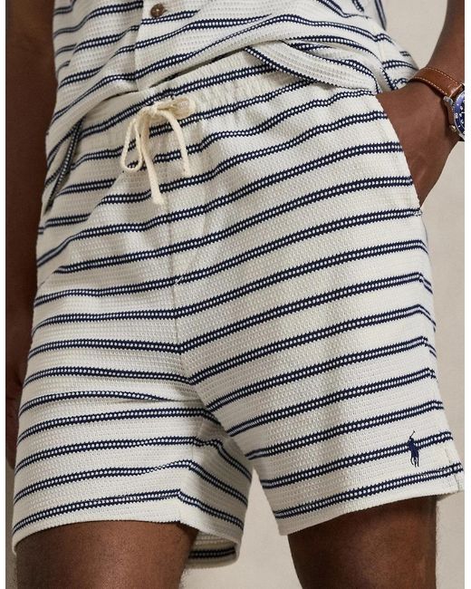 Polo Ralph Lauren Gray Knitted Stripe Shorts 001 Pale Cream for men