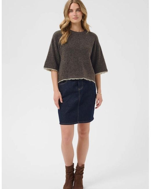 Cream Gray Kibana Knit Pullover Chocolate