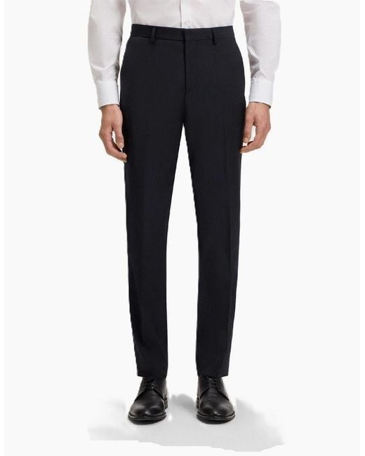 Boss Blue Genius Solid Patterned Straight Leg Trousers for men