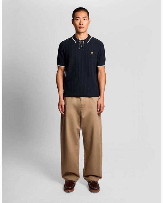 Lyle & Scott Blue Tipped Pique Knitted Polo Shirt for men