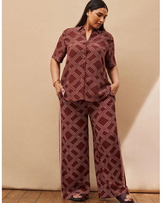 Live Unlimited London Brown Geo Print Wide Leg Trouser