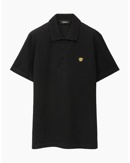 Versace Black Medusa Embroidery Piquet Polo for men