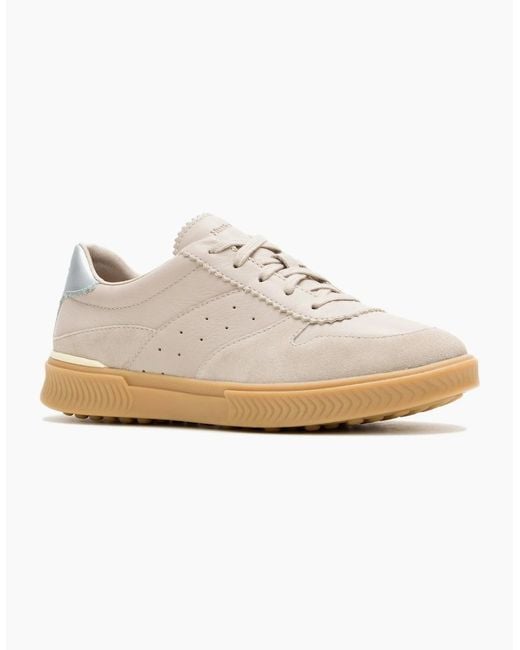 Hush Puppies White Mae Leather Taupe Trainers
