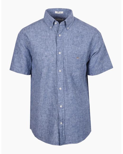 Gant Blue Reg Cotton Linen Short Sleeve Shirt Vintage for men