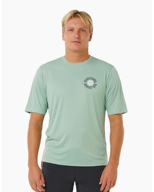 Rip Curl Green Rip Curl Pacific Rinse Surflite Short Sleeve Rash Vest for men