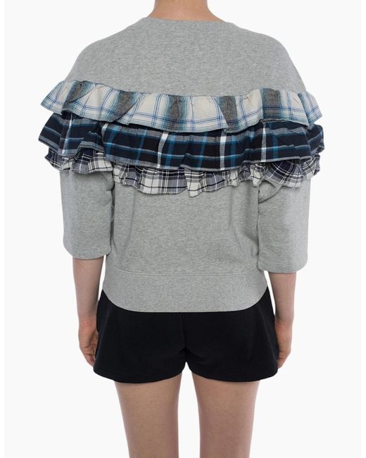 DIESEL Gray F Adelia Sweatshirt Pullover Crew Neck Ruffle Check Jumper for men