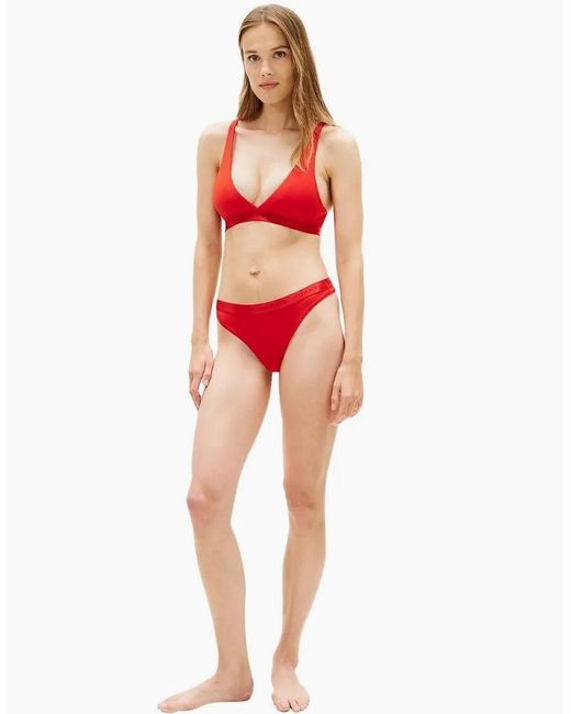 Tommy Hilfiger Red Repeat Logo Removable Padding Plunge Triangle Bra, Fireworks
