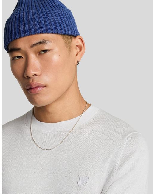 Lyle & Scott White Superfine Crew Neck Jumper for men
