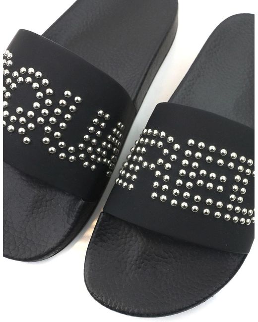 DSquared² Black Dsq2 Stud Logo Leather Sliders for men