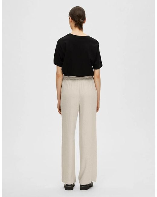 SELECTED Natural Femme Viva-Gulia Heavyweight Long Linen Pant Sandshell