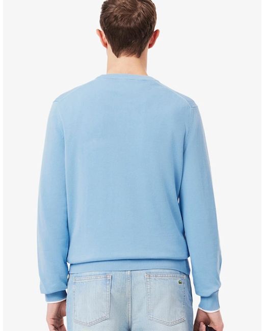 Lacoste Blue Monochrome Crew Neck Cotton Sweater for men