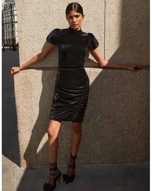 Ro&zo Black Madison Velvet Tulip Sleeve Mini Dress