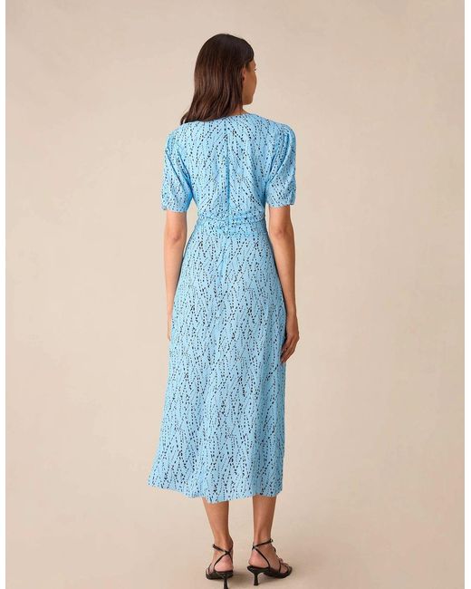 Ro&zo Blue Dash Print Ruched Front Midi Dress