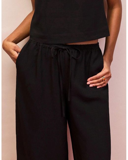 Ro&zo Black Drawstring Trousers With Linen