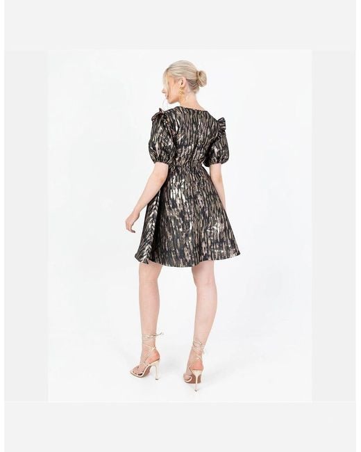 Lovedrobe Metallic V-Neck Short Sleeve Mini A-Line Dress
