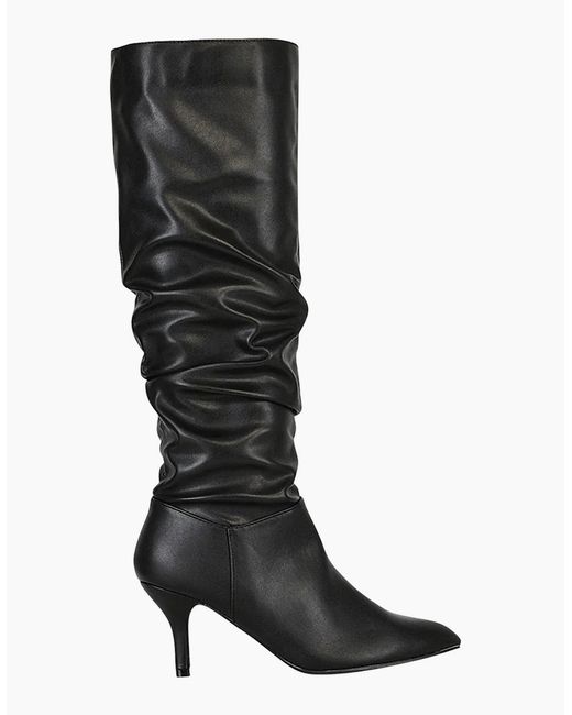 XY London Black Ladies Sian Ruched Mid Stiletto Knee-High Boots