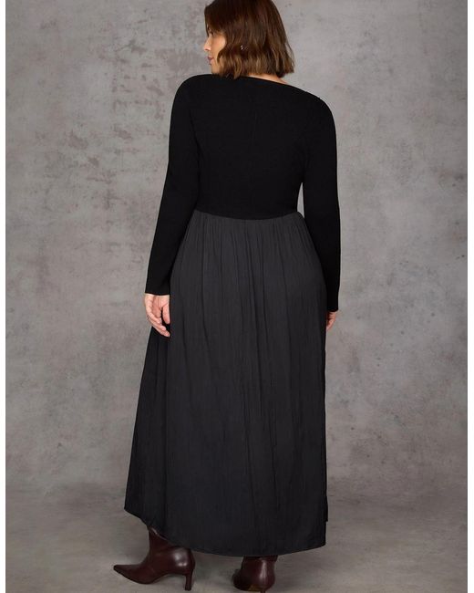 Live Unlimited London Black Knit Bodice Pleated Skirt Dress
