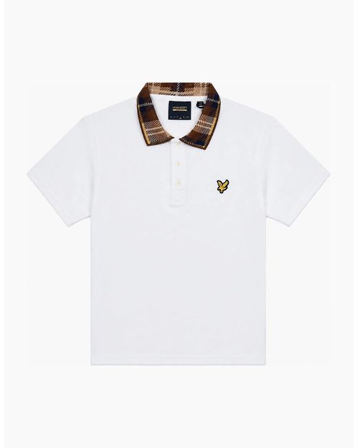Lyle & Scott White Lyle & Scott Tartan Collar Polo Shirt for men