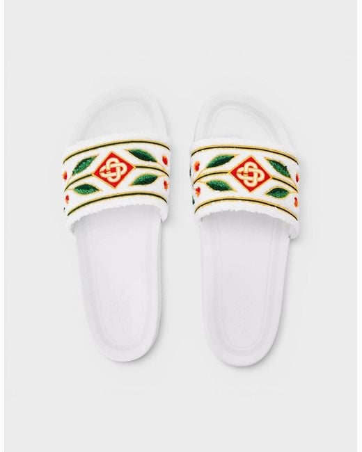 Casablanca White Embroidered Terry Slider