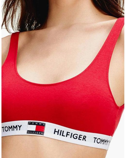 Tommy Hilfiger Red Organic Cotton Logo Bralette, Tango