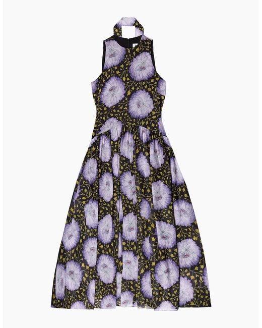 Ro&zo White Iris Lilac Scarf Detail Chiffon Dress