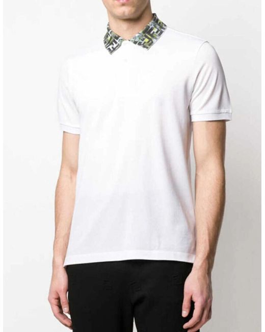 Fendi White Ff Collar Polo Shirt for men