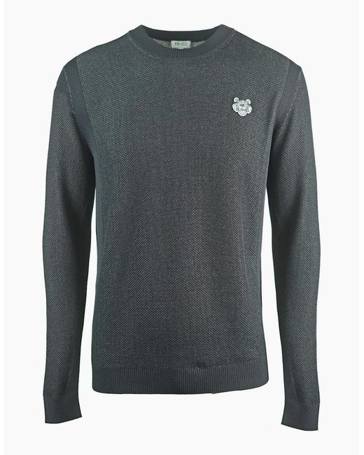 KENZO Gray Textiled Design Plain Jumper for men