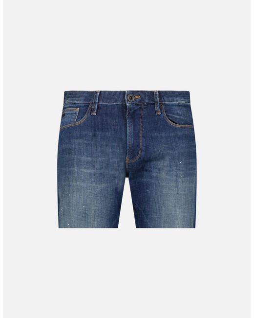 Emporio Armani Blue J06 Slim Fit 5 Pocket Paint Splatter Jeans for men