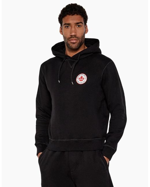 DSquared² Black Maple Leaf Patch Logo Cool Fit Hoodie for men