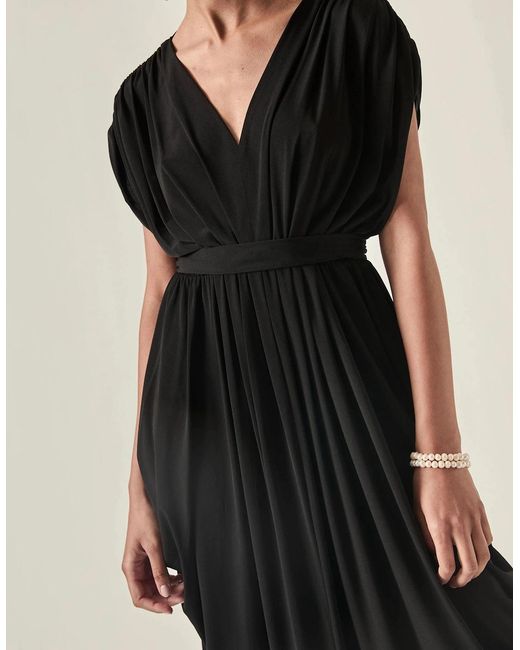 James Lakeland Black Draped Open-Back Midi Dress –
