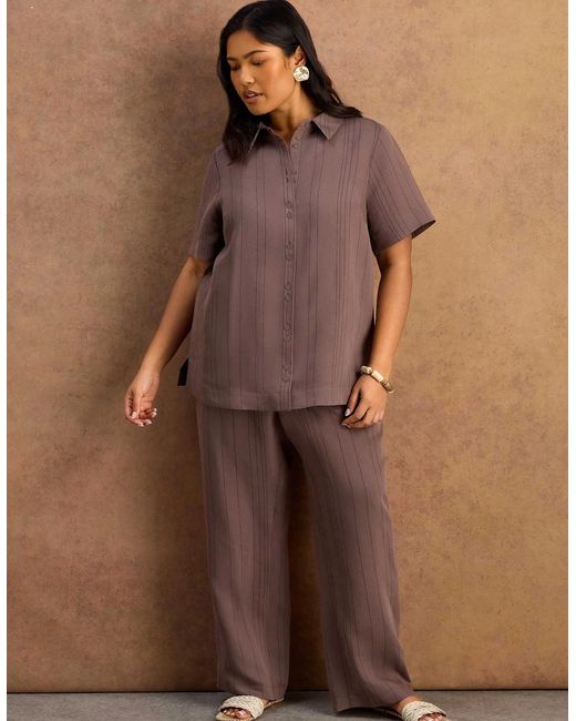 Live Unlimited London Brown Stripe Straight Leg Trouser With Modal