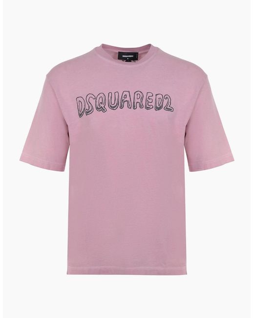 DSquared² Pink Best Fade Loose Fit Cartoon Logo T-Shirt Dusty Antic Rose for men