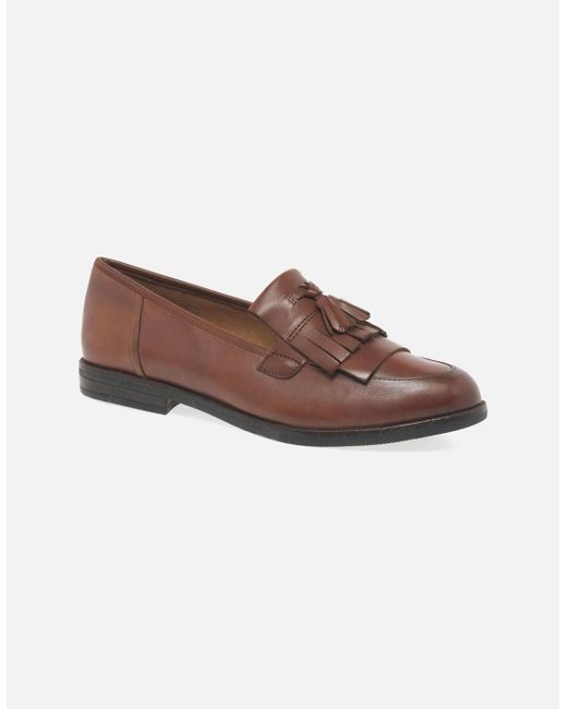 Caprice Brown Cait Leather Fringe Tassel Loafer Flats