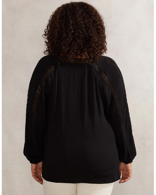 Live Unlimited London Black Crinkle Crochet Insert Blouse