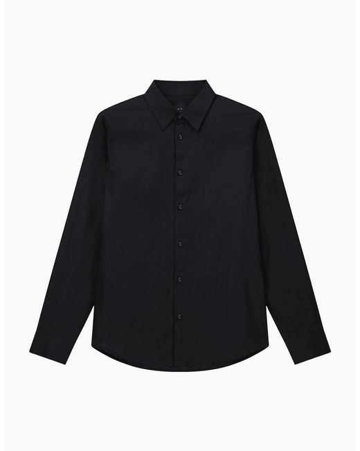 ARMANI EXCHANGE Black Jacquard Monogram Logo Shirt for men